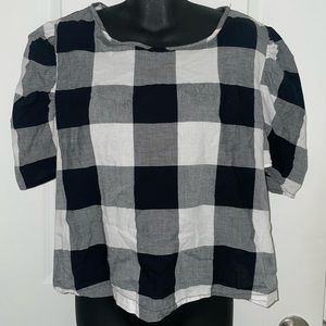 Lark + Gray Black and White Plaid Zipper Top